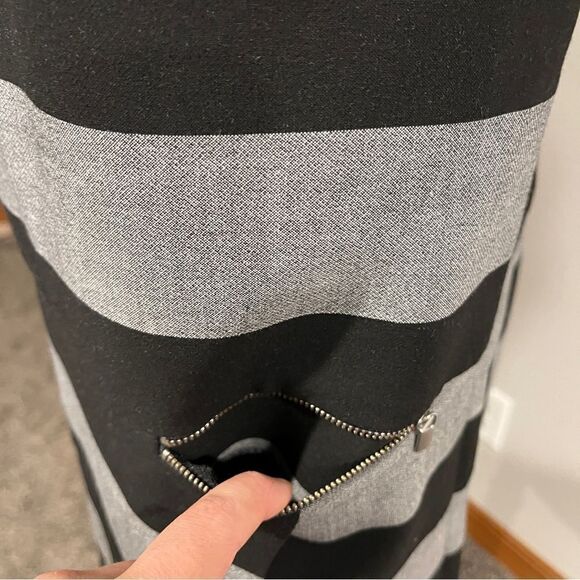 Banana Republic Black Gray Rugby Striped Asymmetric Shift Dress Size 12 - Picture 6 of 13